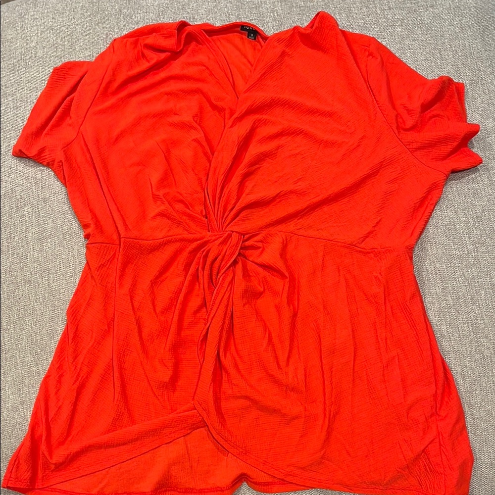 Torrid Red Tie Front Short Sleeve Blouse - 3X